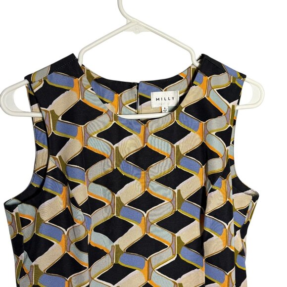Milly Kendra Sleeveless Geometric Sheath Dress Size 8 Black/Yellow/Blue size 8 - Picture 2 of 7